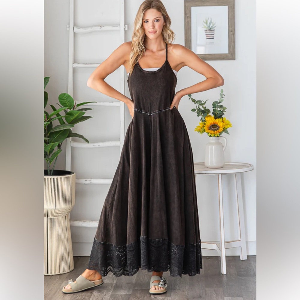 Oli & Hali Dark Brown Lace-Trim Wide-Leg Jumpsuit - Picture 4 of 5